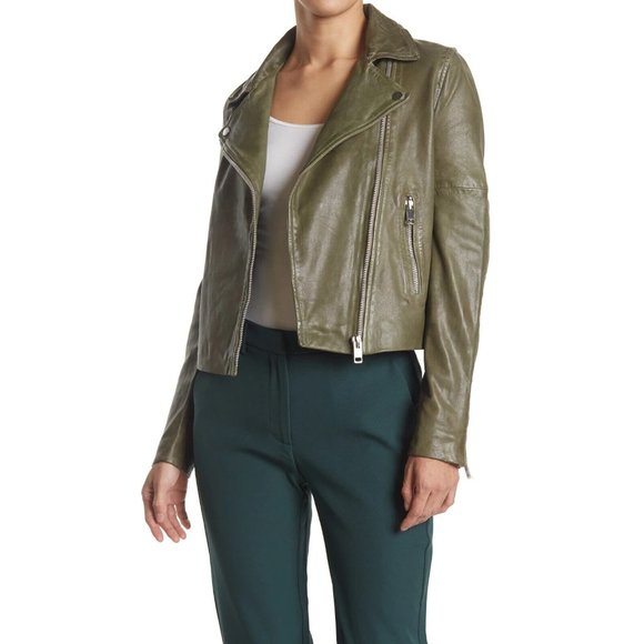 LAMARQUE Donna 21 Jacket In Vetiver Leather Biker Moto Jacket Casual sz S - Picture 5 of 16